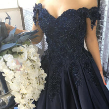 Sexy Ball Gown Prom Dresses Dark Navy Satin Prom Dress/Evening Dress JKS088