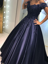 Sexy Ball Gown Prom Dresses Dark Navy Satin Prom Dress/Evening Dress JKS088