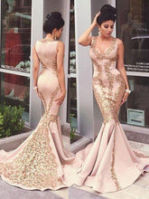 Mermaid Prom Dresses Sexy V-neck Appliques Long Prom Dress/Evening Dress JKS093|Annapromdress