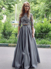 Two Pieces Prom Dresses Half Sleeve Appliques Long Prom Dress/Evening Dress JKS108