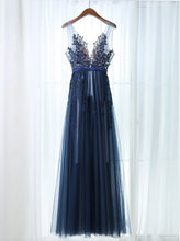 Chic Prom Dresses A-line Dark Navy Appliques Prom Dress/Evening Dress JKS115