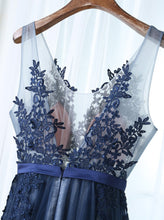 Chic Prom Dresses A-line Dark Navy Appliques Prom Dress/Evening Dress JKS115
