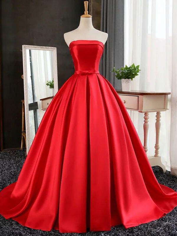 open lace back dress Cheap Red Prom Dress Ball Gown Sweep/Brush Train Strapless Prom Dress/ –  Anna PromDress