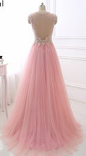 Pink Chic Prom Dresses V-neck Floor-length Tulle Rhinestone Prom Dress/Evening Dress JKS125