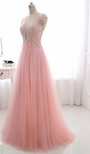 Pink Chic Prom Dresses V-neck Floor-length Tulle Rhinestone Prom Dress/Evening Dress JKS125