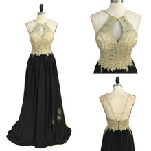 Black Halter Prom Dresses Appliques Floor-length Long Sexy Prom Dress/Evening Dress JKS127
