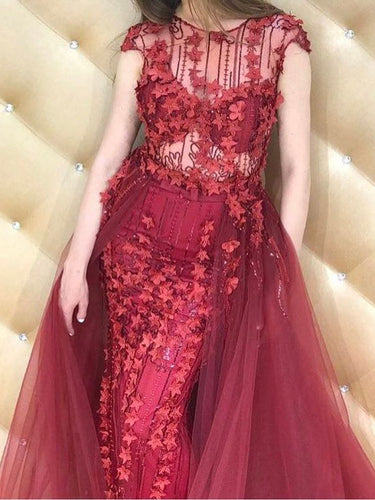 Burgundy Prom Dresses Sheath/Column Sexy Appliques Long Prom Dress/Evening Dress JKS137