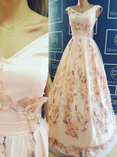 Pearl Pink Prom Dresses Floor-length V-neck Sexy Hande-Made Flower Prom Dress/Evening Dress JKS138