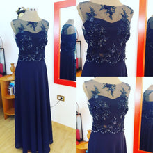 Dark Navy Prom Dresses A-line Floor-length Chiffon Long Prom Dress/Evening Dress JKS139