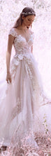 Sexy Wedding Dresses V-neck Appliques Sweep/Brush Train Bridal Gown JKS147