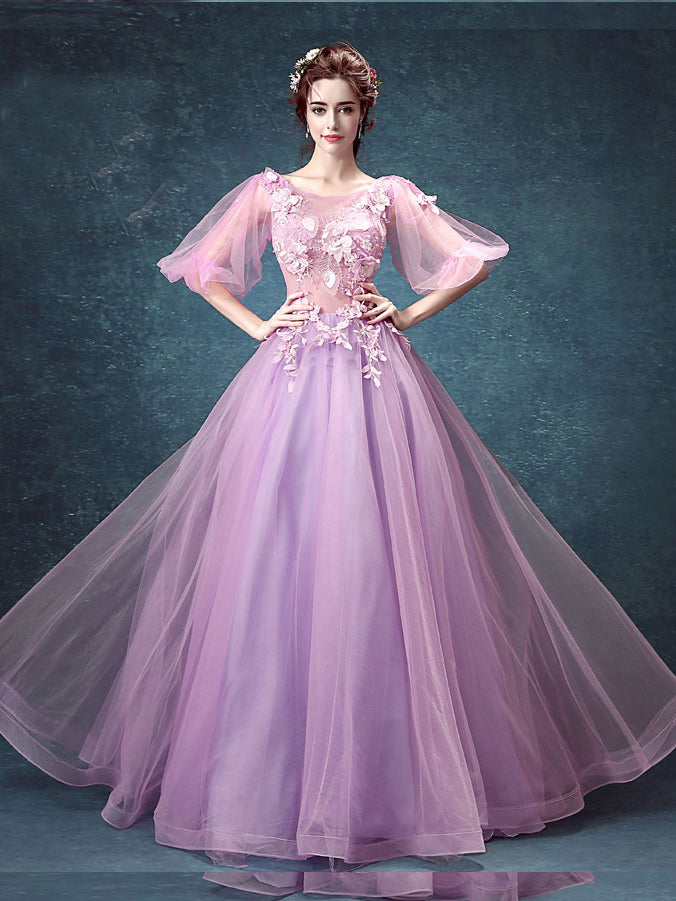 Chic Lilac Prom Dresses Appliques Floor-length Beautiful Prom Dress/Ev   Anna PromDress