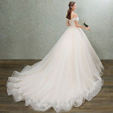 Sexy Wedding Dresses Ivory Off-the-shoulder Sweep/Brush Train Bridal Gown JKS155