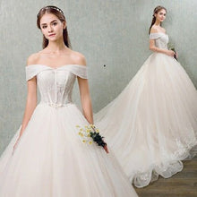 Sexy Wedding Dresses Ivory Off-the-shoulder Sweep/Brush Train Bridal Gown JKS155