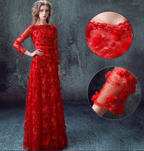 Chic Prom Dresses Bateau Floor-length A-line Long Lace Prom Dress/Evening Dress JKS156