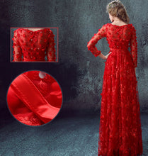 Chic Prom Dresses Bateau Floor-length A-line Long Lace Prom Dress/Evening Dress JKS156