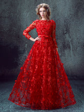 Chic Prom Dresses Bateau Floor-length A-line Long Lace Prom Dress/Evening Dress JKS156