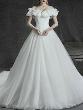 Chic Wedding Dresses Sexy Off-the-shoulder Tulle Ivory Beautiful Bridal Gown JKS157
