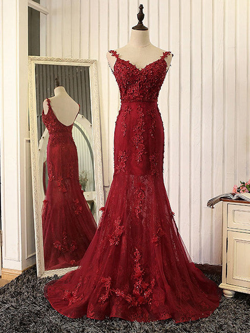 Burgundy Prom Dress Trumpet/Mermaid Sweep/Brush Train Sexy Long Prom D Anna PromDress Burgundy Prom Dress Trumpet/Mermaid Sweep/Brush Train Sexy Long Prom D Anna PromDress