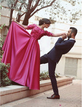 Beautiful Prom Dresses A-line Off-the-shoulder Fuchsia Long Sexy Prom Dress/Evening Dress JKS159