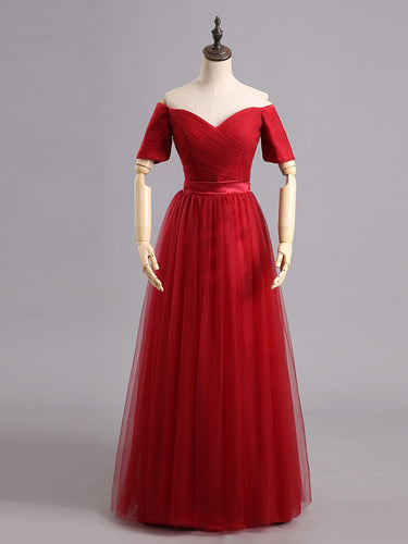 Cheap Prom Dresses Off-the-shoulder A-line Ruffless Tulle Long Prom Dress/Evening Dress JKS163