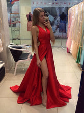 Slit Red Prom Dresses A-line Sweep/Brush Train Sexy Prom Dress/Evening Dress JKS167