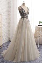 Chic Prom Dresses A-line Rhinestone V-neck Long Prom Dress/Evening Dress JKS168