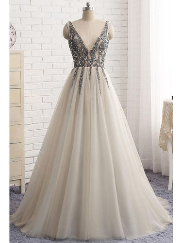 Chic Prom Dresses A-line Rhinestone V-neck Long Prom Dress/Evening Dress JKS168