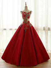 Ball Gown Prom Dresses Floor-length Appliques Burgundy Long Prom Dress/Evening Dress JKS170