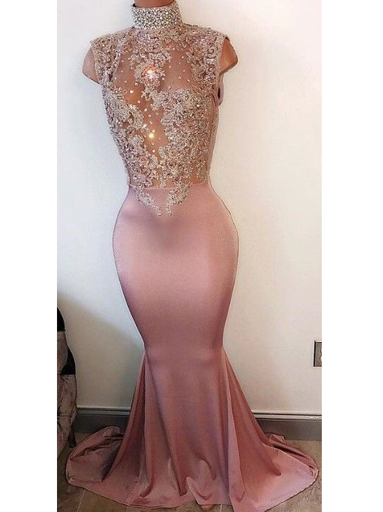 Sexy Prom Dresses Elastic Woven Satin Trumpet/Mermaid Pink Prom Dress/Evening Dress JKS174