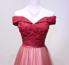 Lace Prom Dresses Floor-length Burgundy Off-the-shoulder Long Prom Dress/Evening Dress JKS177