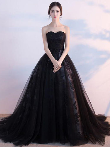 Black Prom Dresses Ball Gown Lace Sweep/Brush Train Chic Prom Dress/Evening Dress JKS182