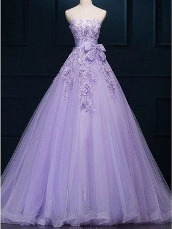 Ball Gown Prom Dresses Floor-length Appliques Lilac Long Prom Dress/Evening Dress JKS184