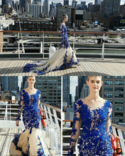 Luxury Prom Dresses Royal Blue Sweep/Brush Train Appliques Sexy Prom Dress/Evening Dress JKS191