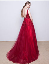 Long Prom Dresses A-line Appliques Burgundy Silver Sexy Prom Dress/Evening Dress JKS193