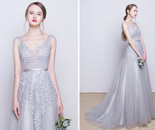 Long Prom Dresses A-line Appliques Burgundy Silver Sexy Prom Dress/Evening Dress JKS193