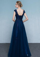 Chic Red Prom Dresses Floor-length Appliques Dark Navy Long Prom Dress/Evening Dress JKS195