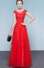 Chic Red Prom Dresses Floor-length Appliques Dark Navy Long Prom Dress/Evening Dress JKS195