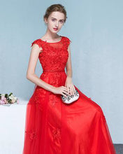 Chic Red Prom Dresses Floor-length Appliques Dark Navy Long Prom Dress/Evening Dress JKS195