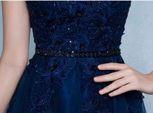 Chic Red Prom Dresses Floor-length Appliques Dark Navy Long Prom Dress/Evening Dress JKS195