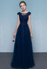 Chic Red Prom Dresses Floor-length Appliques Dark Navy Long Prom Dress/Evening Dress JKS195