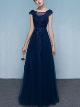 Chic Red Prom Dresses Floor-length Appliques Dark Navy Long Prom Dress/Evening Dress JKS195