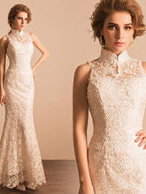 Sexy Wedding Dresses Hign Neck Trumpet/Mermaid Floor-length Lace Bridal Gown JKS199