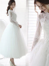 Short Wedding Dresses Scoop Long Sleeves Tea-length Chic Bridal Gown JKS200