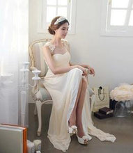 Cheap Wedding Dresses Scoop A-line Floor-length Chiffon Ivory Chic Bridal Gown JKS205