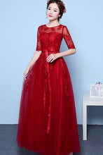 Sexy Prom Dresses A-line Scoop Lace-up Appliques Long Burgundy Prom Dress/Evening Dress JKS209