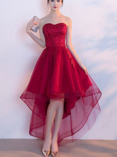 Beautiful Prom Dresses Asymmetrical Sweetheart Lace Burgundy Prom Dres Anna PromDress Beautiful Prom Dresses Asymmetrical Sweetheart Lace Burgundy Prom Dres Anna PromDress