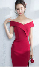 Sexy Slit Prom Dresses Trumpet/Mermaid Off-the-shoulder Short Train Prom Dress/Evening Dress JKS212