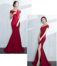 Sexy Slit Prom Dresses Trumpet/Mermaid Off-the-shoulder Short Train Prom Dress/Evening Dress JKS212