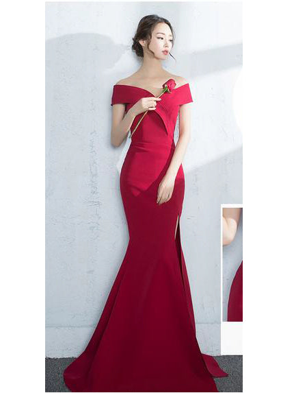 Sexy Slit Prom Dresses Trumpet/Mermaid Off-the-shoulder Short Train Pr –  Anna PromDress