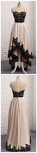 High Low Prom Dresses Scoop Black Appliques Sexy Long Prom Dress/Evening Dress JKS214